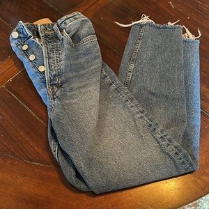 Divided light wash, button fly jeans